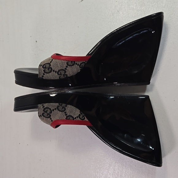 Gucci Vintage GG Logo Monogram Wedge Mules Heels 6½ - Picture 6 of 12